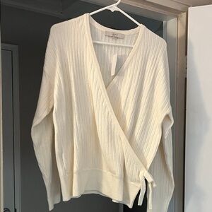 LOFT Women's Ivory Ribbed Wrap Cardigan